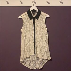 Nicole White Lace Button Down Tank tTop